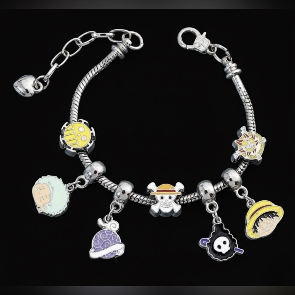 ONE PIECE ANIME MONKEY D. LUFFY PIRATE CHARM BRACELET w/BlkVelvetJewelryGiftBox